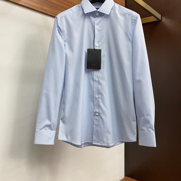 0GL0 Zegna Long Sleeve Shirt with Basket Stripes, New Business Casual Men's Shirt, Durable Wedding S