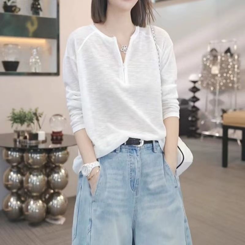 เสื้อยืดผู้หญิงคอวี สลิมฟิต แฟชั่น สำหรับฤดูร้อน สวมใส่สบาย