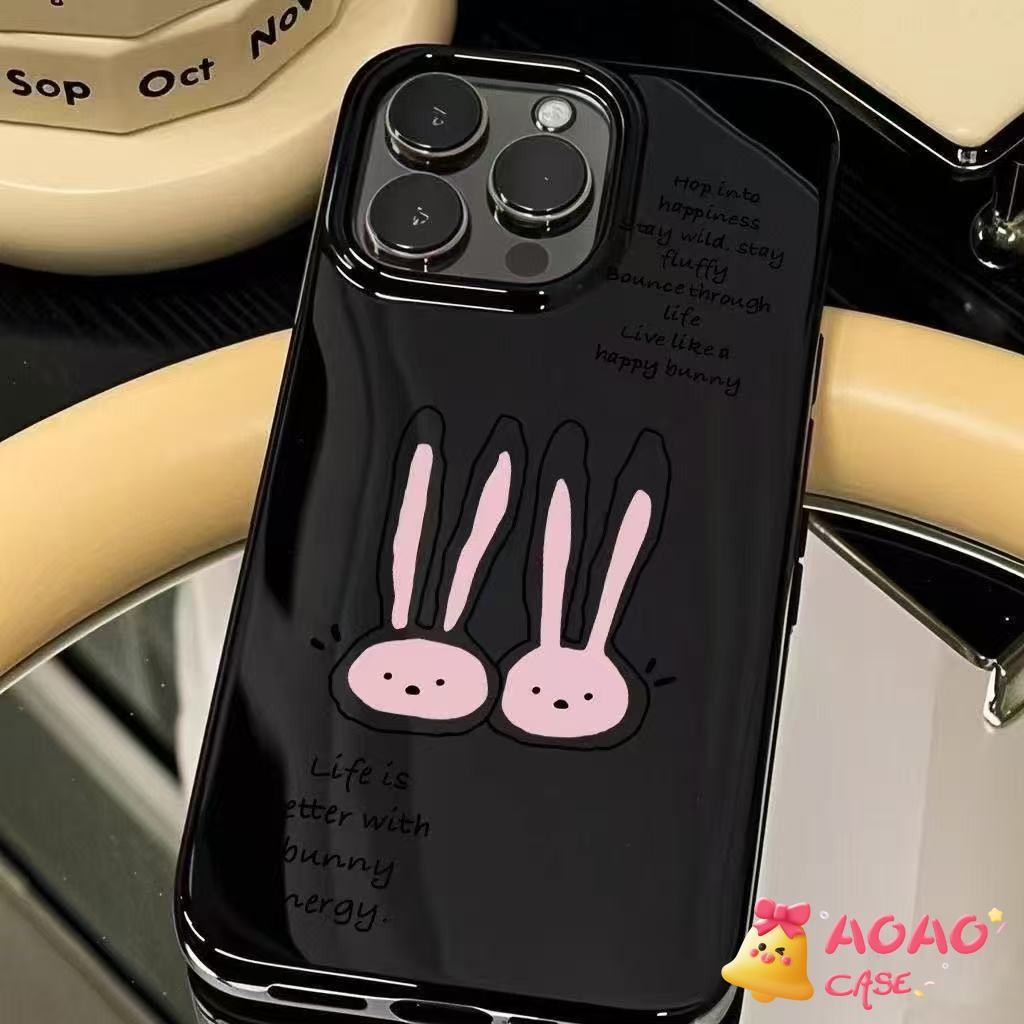 เคสไอโฟน 15 สำหรับ iPhone 11 13 16 15 14 12 Pro Max 8 15 16 7 Plus X XS XR กระต่ายการ์ตูนน่ารักปกคลุมพื้นผิวมันวาวหรูหรา