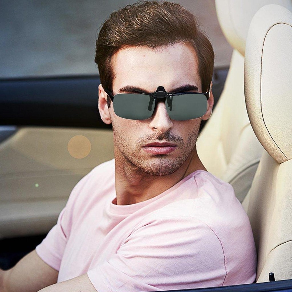 แว่นกันแดดโพลาไรซ์แบบหนีบกรอบใหญ่แว่นกันแดดตกปลาสําหรับเดินทางสายตาสั้นพลิกขับรถ At Up J2a6