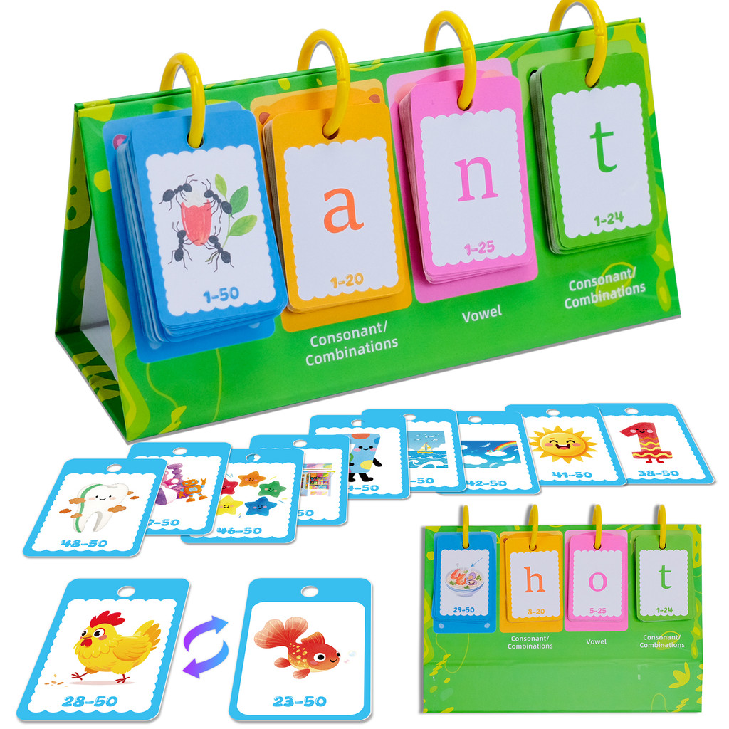 แฟลชการ์ดภาษาอังกฤษ Phonics CVC Words ปฏิทินตั้งโต๊ะ Homeschool คําศัพท์สะกดการ์ดการเรียนรู้การศึกษา