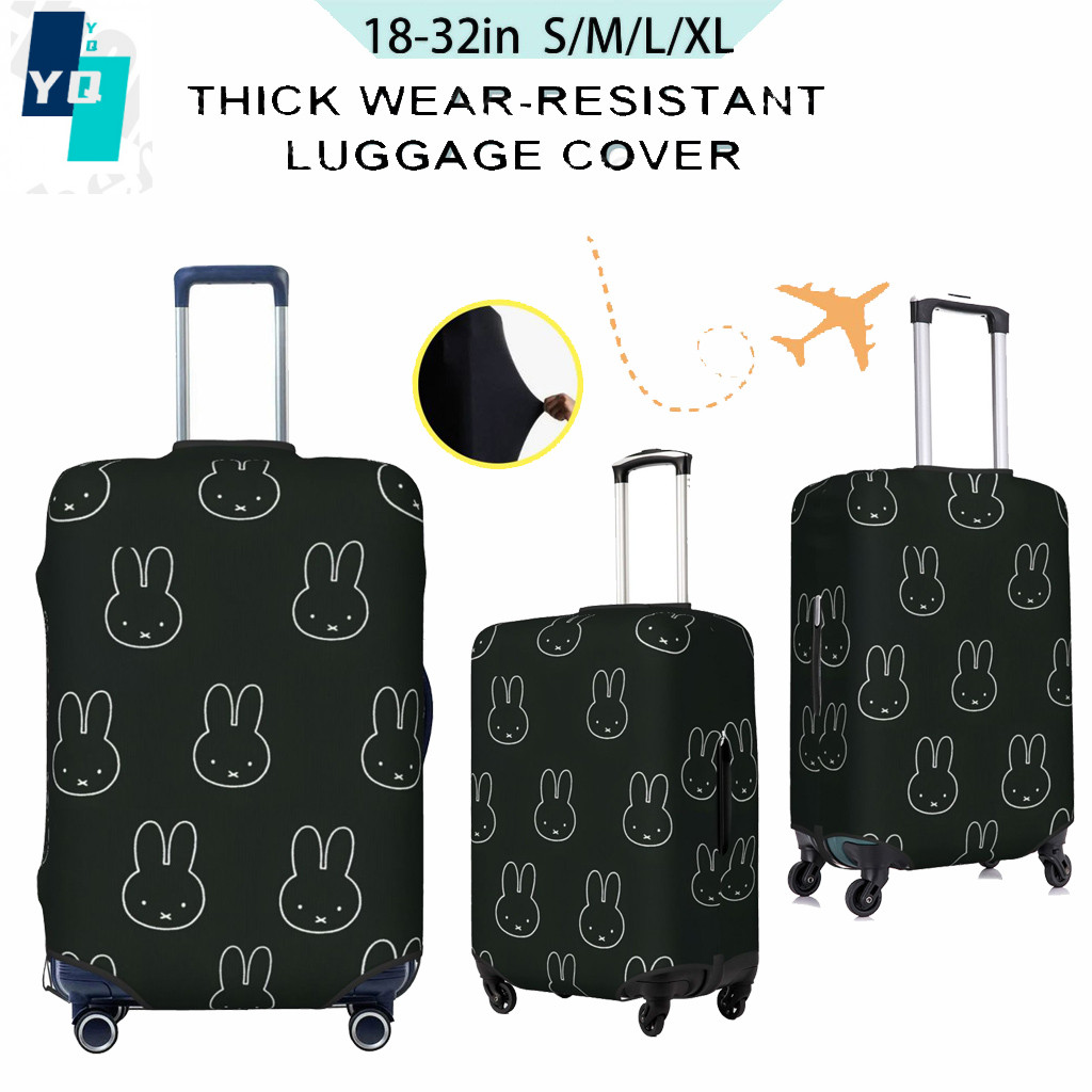 สีดําสีขาวน่ารัก miffy bunny Travel หนากระเป๋าเดินทาง protector ยืดหยุ่นกระเป๋าเดินทางกันฝุ่นกันน้ํา Fit 18-32 นิ้ว (S-XL)