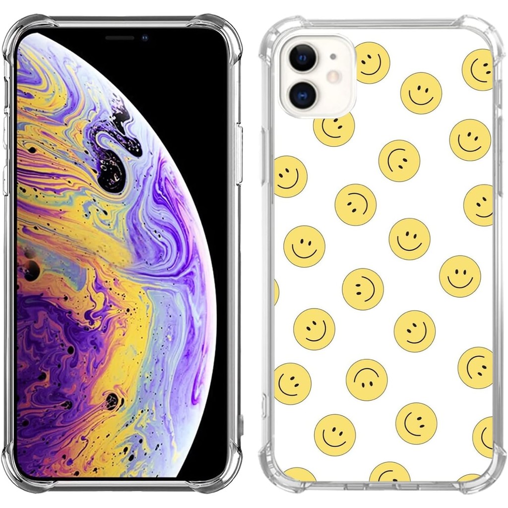 เคสโทรศัพท์ลายหน้ายิ้มน่ารักเข้ากันได้กับ iPhone 11,Yellow Happy Smile Face Case สําหรับ iPhone 11 0