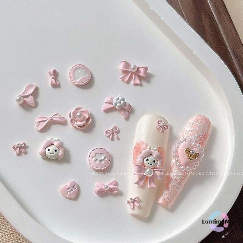 LontimeMio] 4PCS Pearl Ribbon Bow Nail Charms อะไหล่ Kawaii Bows อุปกรณ์ตกแต่งเล็บออกแบบอุปกรณ์ใหม่
