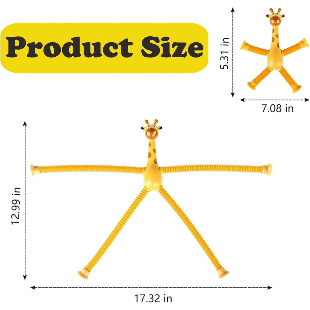 Sucker Pop Tube Giraffe, ของเล่นถ้วยดูด Telescopic Giraffe, ของเล่น Pop Tube Fidget, สัตว์ Pop Tube 