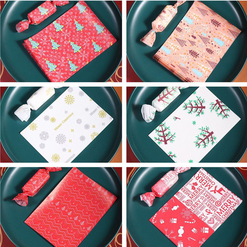 100 ชิ้น Christmas Series พิมพ์ Handmade Nougat Candy บรรจุภัณฑ์น้ํามันกระดาษนม Taffy Wrapper Xmas P