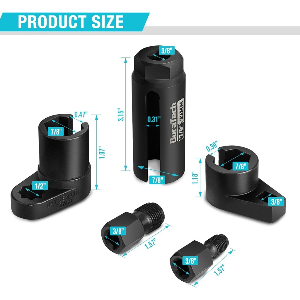 DURATECH 5PCS O2 เซนเซอร์ออกซิเจนซ็อกเก็ตด้าย Chaser ชุด, 3/8" 1/2 "ไดรฟ์ x 7/8 "22 มม.ออกซิเจน Sens