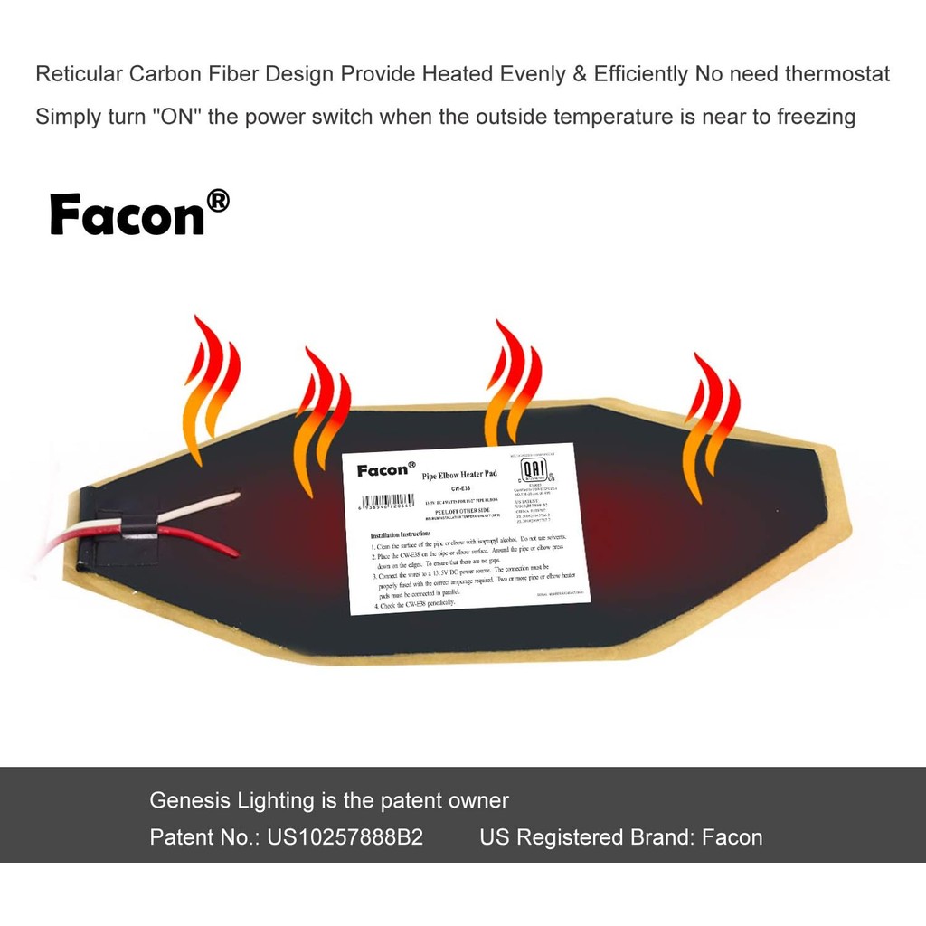 Facon 3" x 8" RV แผ่นทําความร้อนท่อข้อศอก ทํางานสําหรับ 1-1/2" ท่อข้อศอก, 3แพ็ค 12V ถังเครื่องทําควา