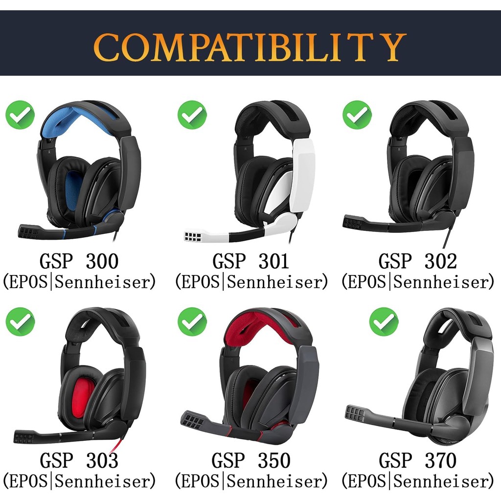 SOULWIT แผ่นรองหูฟังสําหรับ Sennheiser GSP 370/350/303/302/301/300 หูฟัง, แผ่นรองหูฟังสําหรับ GSP370