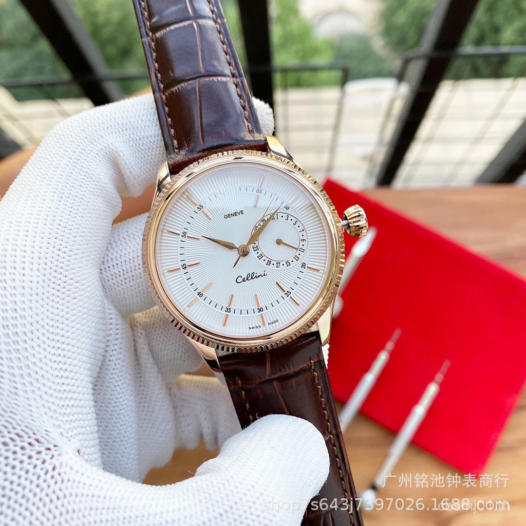 Cellini ปฏิทินประเภทข้อมือตัวแทนจัดส่ง High-End Swiss Mens Mechanical นาฬิกาแฟชั่นอัตโนมัติ 12 นาฬิก