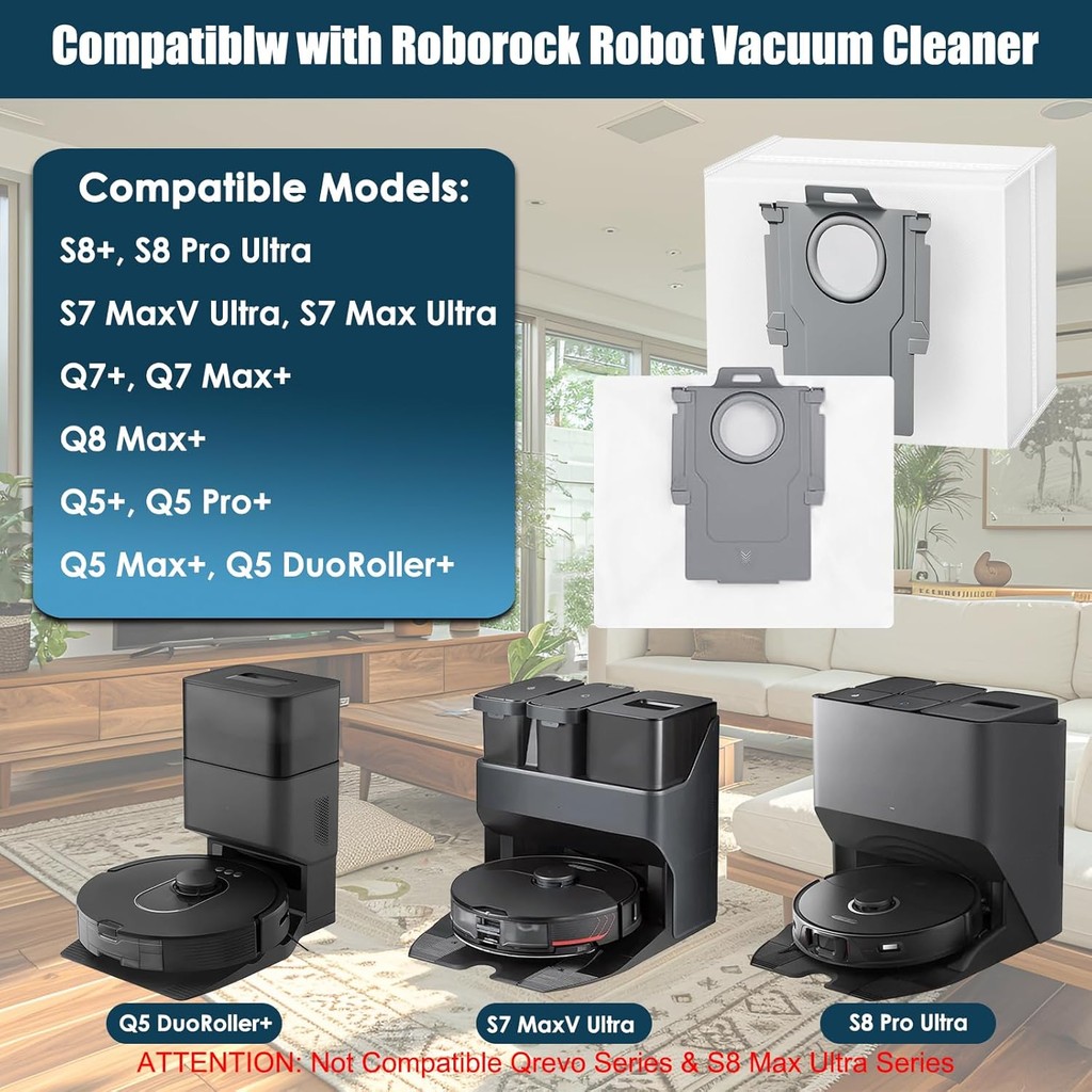 ถุงเก็บฝุ่น 12 แพ็ค เข้ากันได้กับ Roborock Q5+, Q5 Max+ Plus, Q5 DuoRoller+, Q5 Pro+, Q7+, Q7 Max+, 