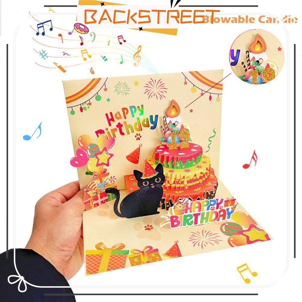 BACKSTAGE Cat Birthday Cards, with Music and Lights Pop Up Happy Birthday Card, Funny Blowable Candl