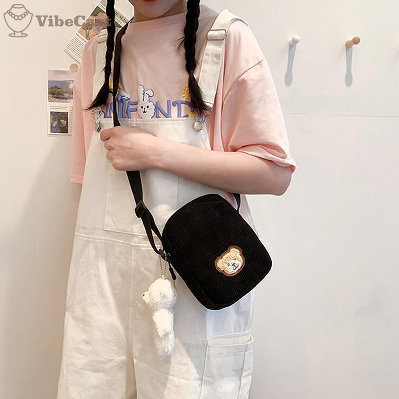 VibeCart‌ Mobile Corduroy Bear Phone Crossbody Bag Mobile Phone Coin Purse Fashion Crossbody Bag Sma