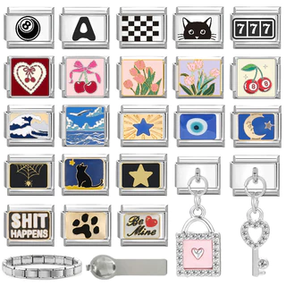 สร้อยข้อมือสแตนเลส Cherry Star ขนาด 9 มม. สไตล์เรโทร พร้อมใช้ในการทำเครื่องประดับด้วยตนเอง