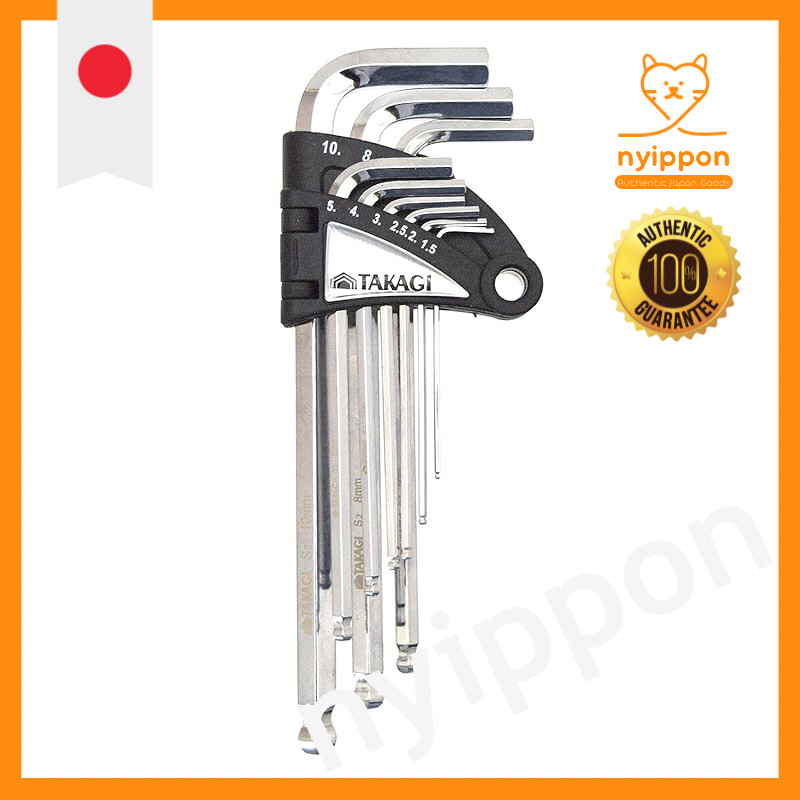 Takagi Ball Point Hex Wrench Set of 9 Gray [Can securely tighten from diagonal angles, regardless of