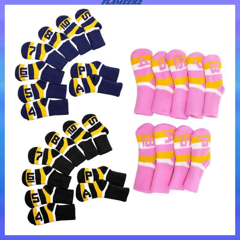 [Flameer2] 9 ชิ้น Iron Golf Club Cover Set ทำความสะอาดได้ ทนทาน เพื่อปกป้องหัวไม้กอล์ฟ