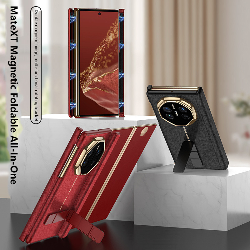 หรูหราหนังแท้สําหรับ Huawei Mate XTs Ultimate กรณีแม่เหล็กบานพับคู่ป้องกัน 360 สําหรับ Huawei Mate X