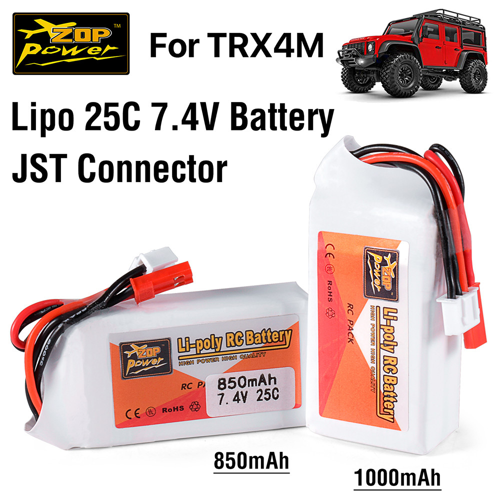 ZOP Power 7.4V 850mAh 1000mAh 25C Lipo แบตเตอรี่ JST Connector, 2S สําหรับ TRX4M RC รถรถบรรทุกเรือเฮ