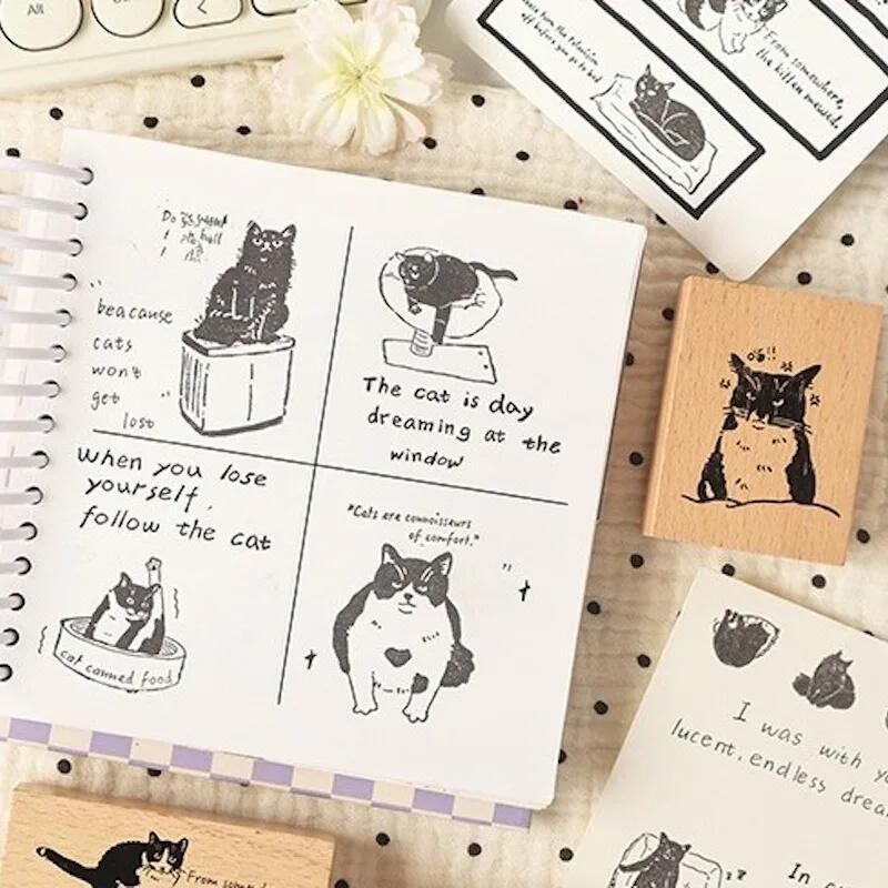 DUKEEN น่ารัก Scrapbooking DIY แสตมป์แมวชุด Junk Journal Deco Craft Supplies การ์ดทําวัสดุ Hobby ไม้ซีลหัตถกรรมปั๊ม - รูปที่ 3