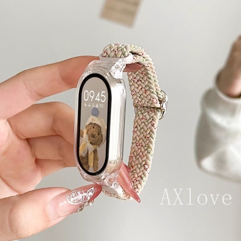 สายรัดไนลอนถัก + เคสใสสําหรับ Xiao Miband 10 9 8 7 5 6 4 3 สร้อยข้อมือสําหรับ Mi Band 10 สายรัดข้อมือรุ่นเซรามิก