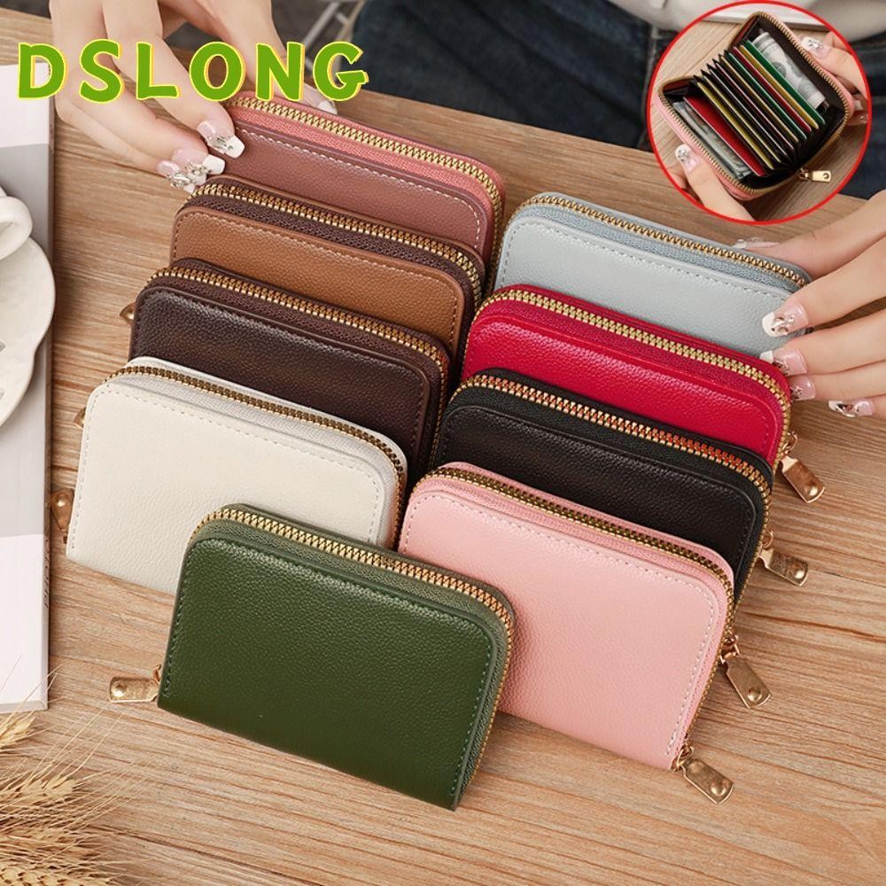 DSLONG กระเป๋าบัตรทรงมินิ หนังPU ซิปปิด หลายช่องสำหรับบัตร สไตล์แฟชัน เหมาะสำหรับหญิงและเด็กสาว