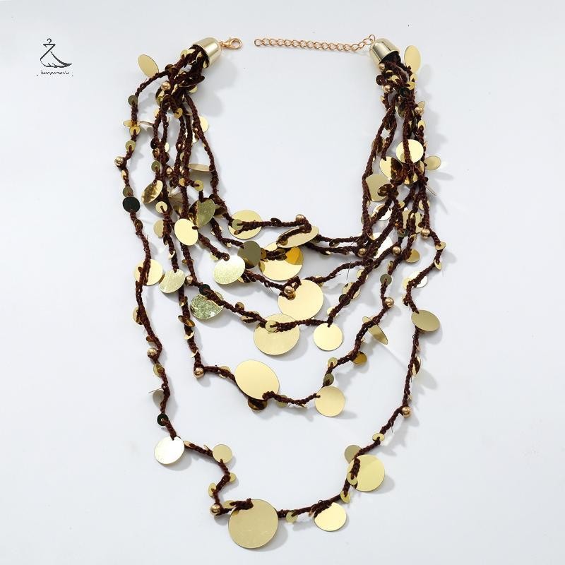 สร้อยคอมากกว่าหนึ่งชั้นมีเลื่อม ออกแบบบูฮาวินเทจ สไตล์อินเดีย เพื่อผู้หญิง MCL7717