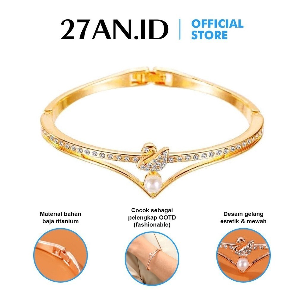 KOOKY - SWAN C18 TITANIUM ENERGY MAGNETIC JEWELRY SWAN BRACELET ANTI-RUST GOLD DIAMOND PENDANT แฟชั่