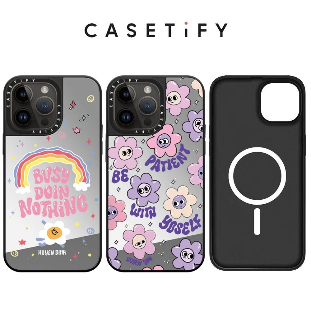 แม่เหล็กสายรุ้งสีขาวดอกไม้กระจกเคสโทรศัพท์สําหรับ ไอโฟน 17 มือโปร สูงสุด 17อากาศ 16 15 14 13 12 11 ปลอกกันกระแทก