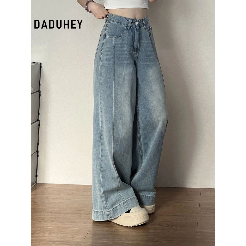 DaDuHey Women's Wide-Leg Jeans Korean-Style Retro High Waist Loose and Slimming Lazy Pear-Shaped | 9