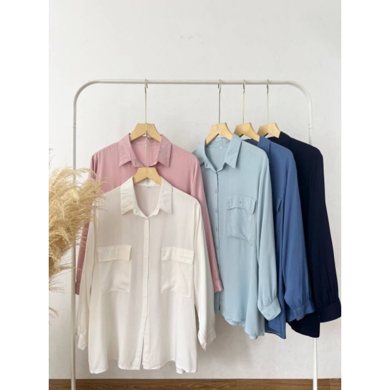 KEMEJA NJ28WA AKAVI - QAVEE RAYON TWILL SUPER JUMBO BIGSIZE SHIRT OVERSIZE TOP LD 120 130 140 150 (3