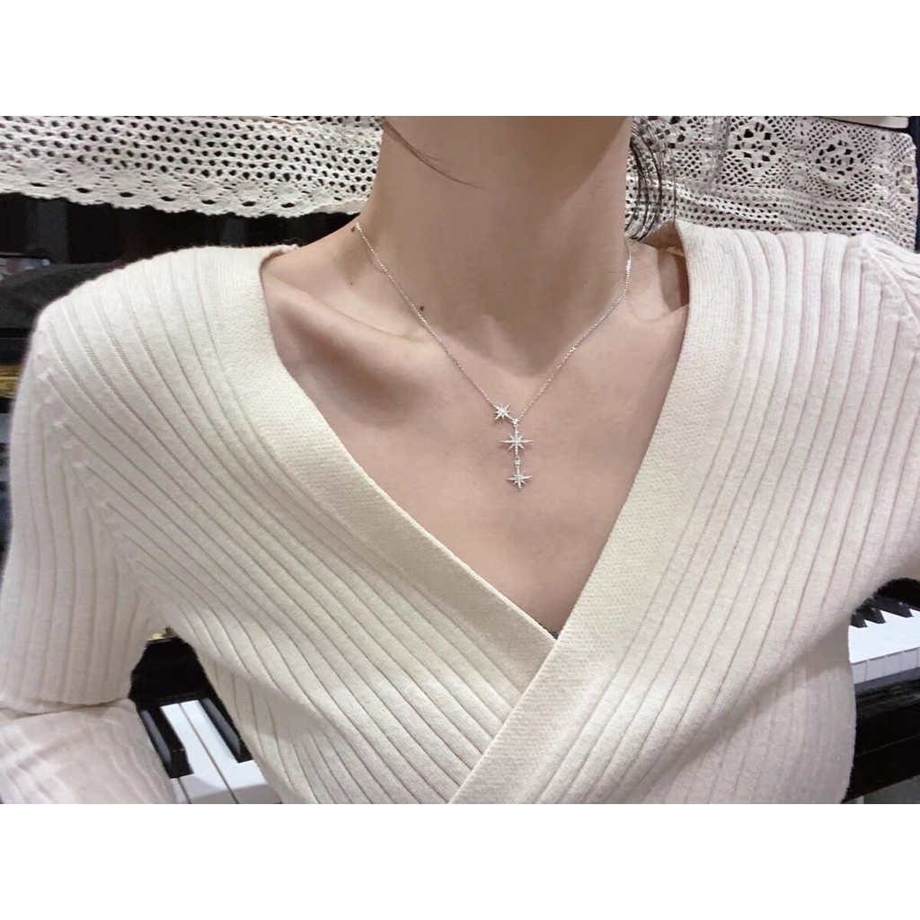 APM Baby Hexagram สร้อยคอ Star Meteor Clavicle Chain AC5890OX - ขนาด 45 cm, ทำจากเงินSterlingSilver