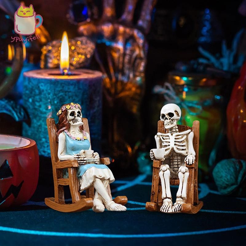 [YPU] คู่รักฮาโลวีน Skeleton nucker - Resin Decor สําหรับตกแต่งในร่ม/กลางแจ้ง, Lounge Chairs For Cof