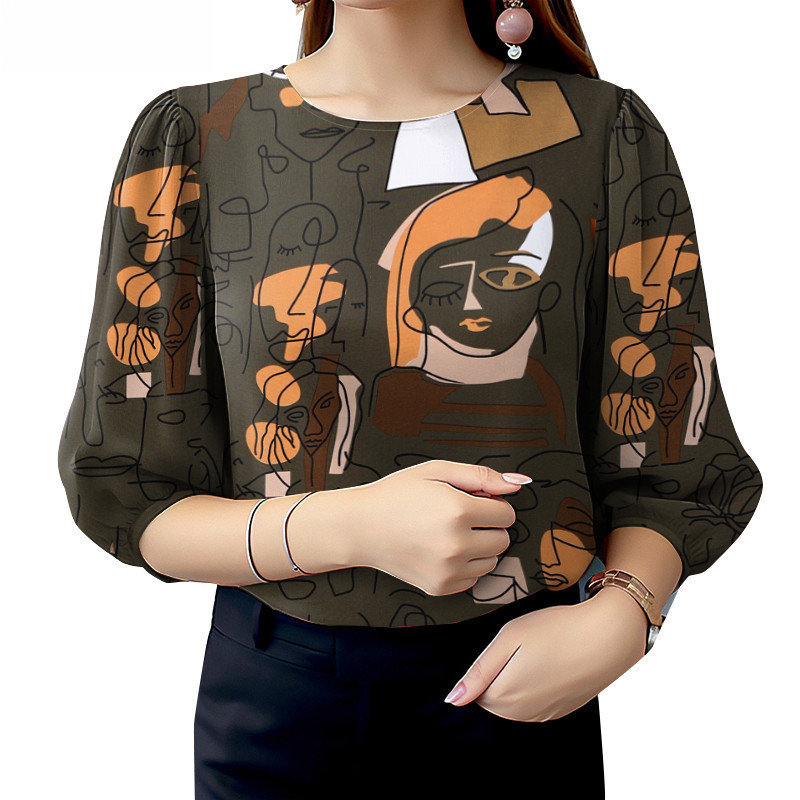 เสื้อลำลองแขน3/4สำหรับผู้หญิง พิมพ์วันหยุด แซนดี้ สไตล์โอ-เนค
