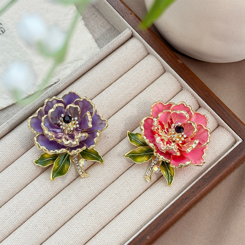 Fine Peony Class เข็มกลัด Peony ดอกไม้ Pin เข็มกลัดสี Peony Floer เข็มกลัดดอกไม้ Pin