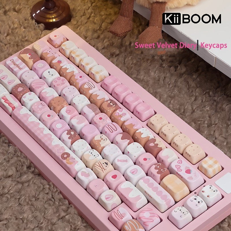 KiiBOOM กํามะหยี่หวานไดอารี่ Keycaps MOA โรงงานเดิม PBT คีย์บอร์ด 141 คีย์ครบชุด