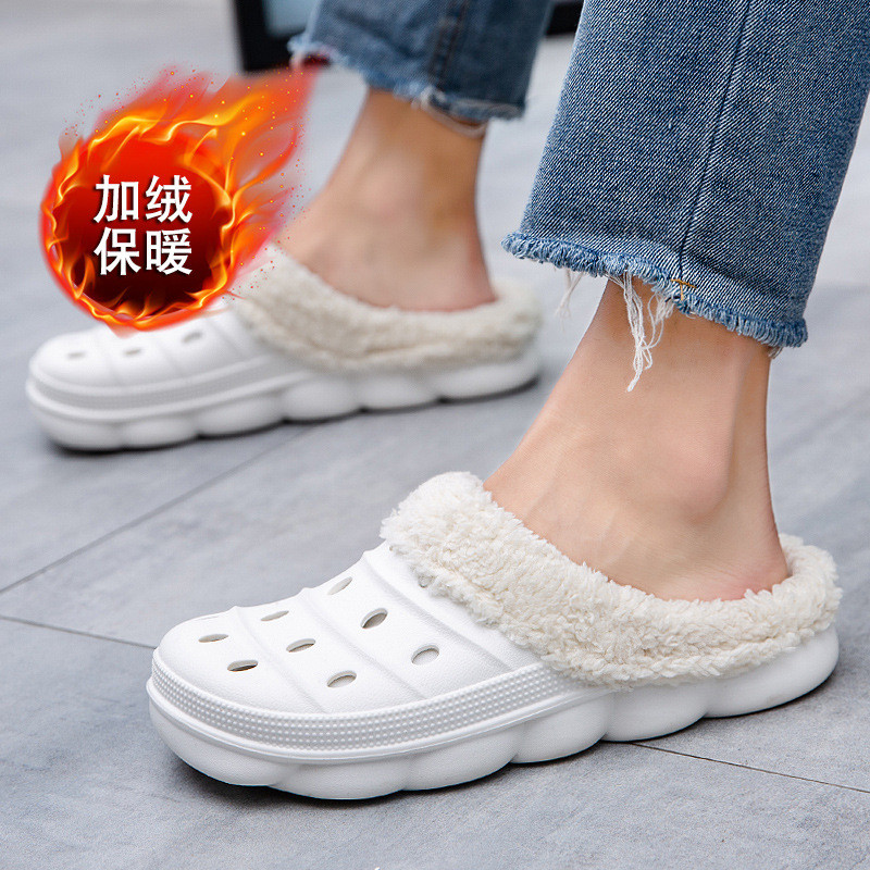 2025 Plus Cotton Couple Hole Shoes รองเท้าแตะผู้ชายในร่มรองเท้าแตะผ้าฝ้ายอุ่นลื่น-Xiaowang Boutique