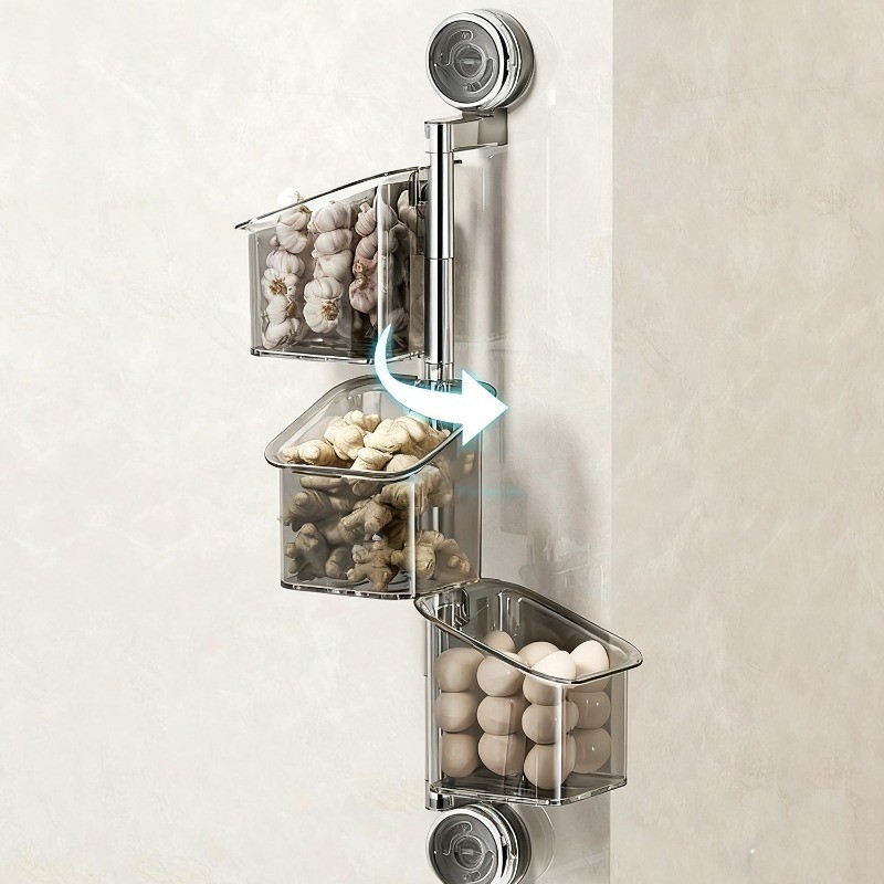 [3-5วันมาถึง]กล่องเก็บของสร้างสรรค์2/3ชั้น-ติดผนังถ้วยดูดแขวนตะกร้าหมุนได้มัลติฟังก์ชั่ตะกร้าเก็บห้องน้ํา - รูปที่ 3