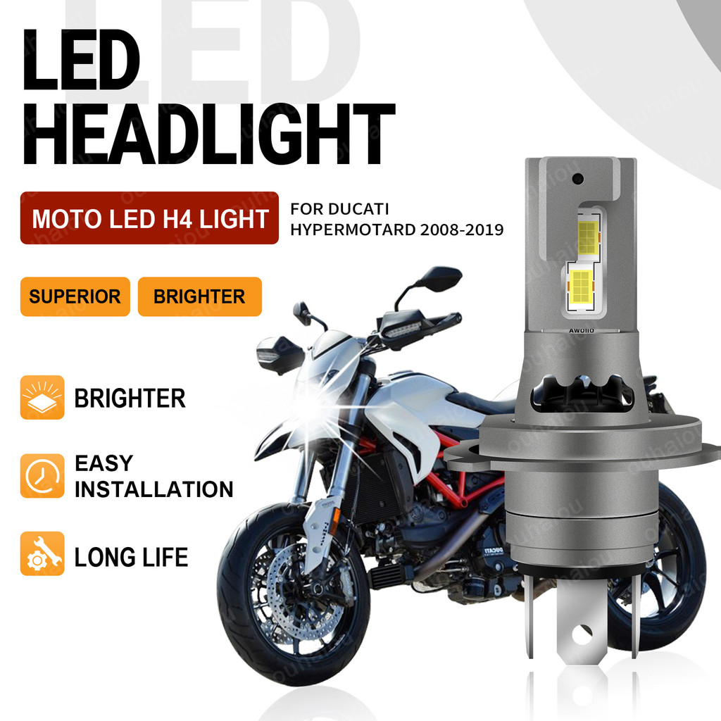 1 ชิ้นสําหรับ Ducati Hypermotard 2008 2009-2019 H4 LED ไฟหน้าหลอดไฟ Canbus ไม่มีข้อผิดพลาด Hi/Lo Beam รถจักรยานยนต์โคมไฟ 6000 พันสีขาว