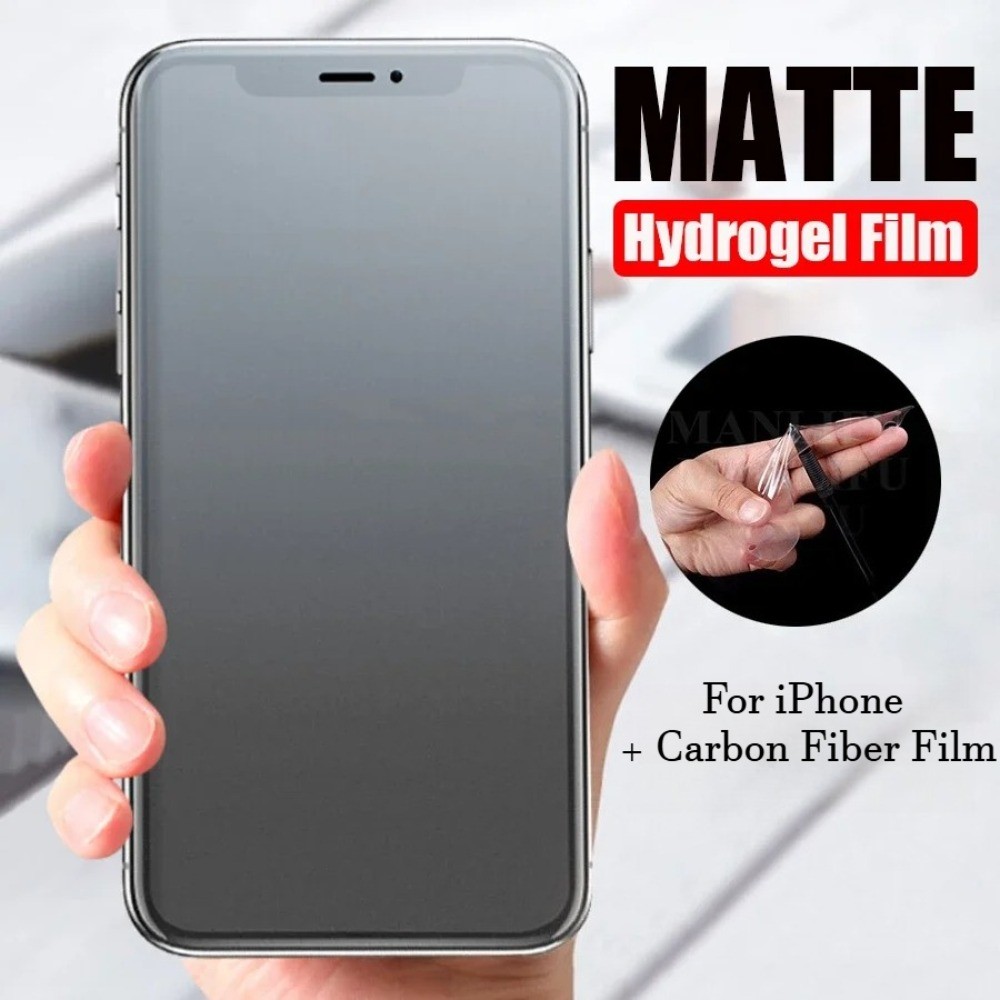 9H Matte Hydrogel Film + ฟิล์มคาร์บอนไฟเบอร์สําหรับ iPhone 17 16e 16 15 14 13 Pro Max Plus Air Mini