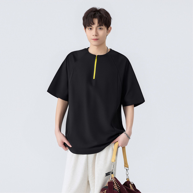 COD 20252025 Summer New Ice Silk Half-Zip Short Sleeve T-Shirt for Men, Cool Trendy Simple Quick-Dry