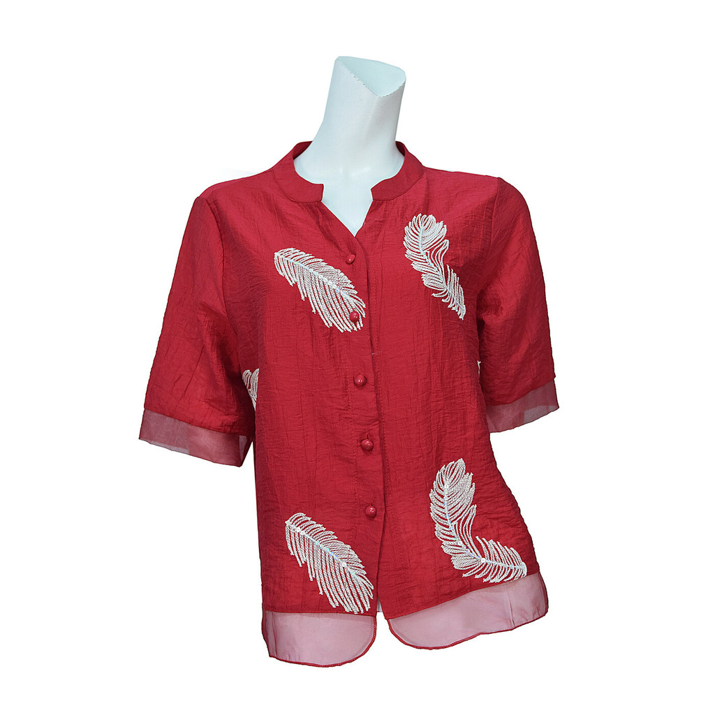 POCS-1 สุภาพสตรีสไตล์ Feather เย็บปักถักร้อย Comfort เสื้อลําลองสุดคุ้ม