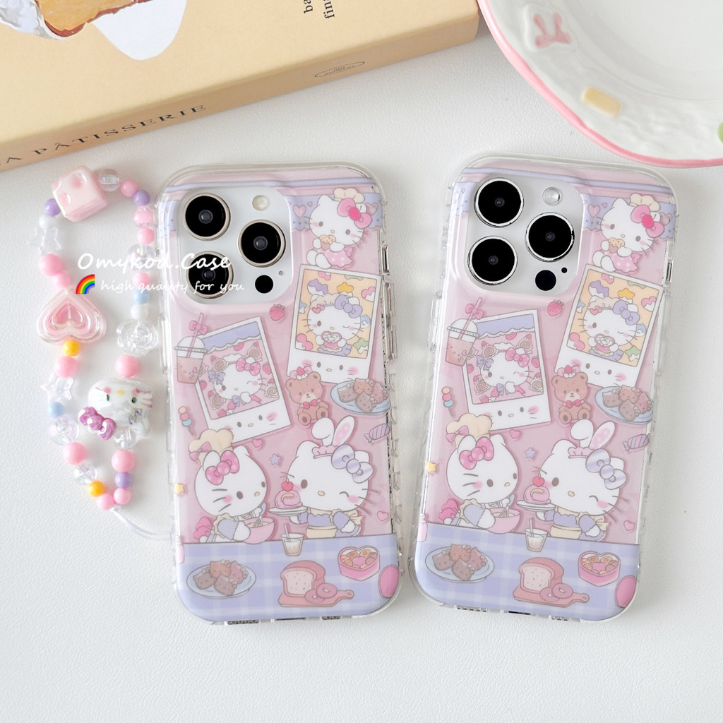 Pastry Chef Kitty และ Kitty Lanyard สีชมพูสําหรับ iPhone 11 12 13 14 15 16 17 Pro Max 6 7 8 Plus ปลอกสําหรับ iPhone XR Xs Max 16E TPU เคสโทรศัพท์ใสฝาครอบป้องกัน