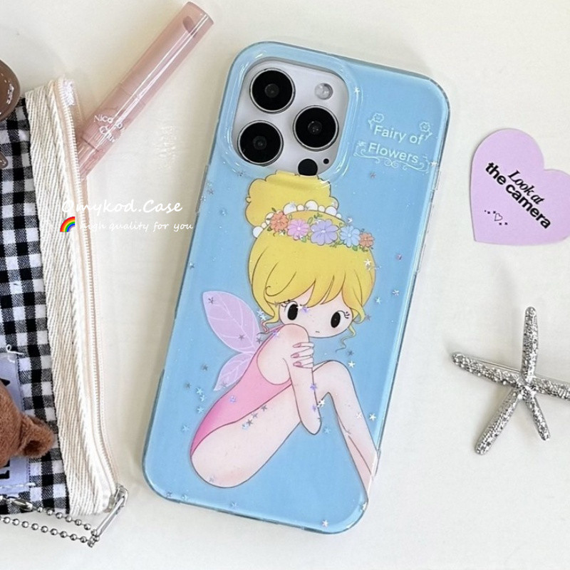 SAMSUNG สีฟ้าน่ารักดอกไม้FairyสําหรับSamsung A05s A55 5G A35 A12 A13 A14 A15 A16 M12 4G A06 A04 A03 A02s A54 A52 A36 A56 A23 A32 A22 A51 A50 A34 A26 M05 A26 A34 A33