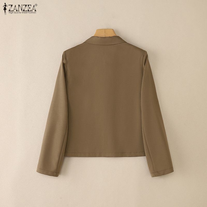 ZANZEA Blazers สไตล์เกาหลีสำหรับผู้หญิงทำงาน ออกแบบแขนยาว สีพื้นปิดหน้าเดียว — صورة 8