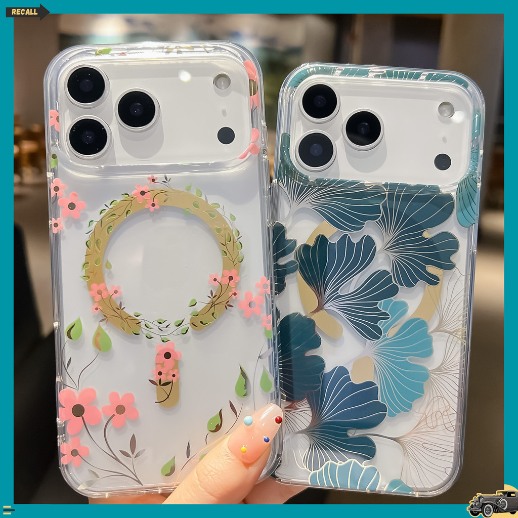 เคสหรูหราดอกไม้โปร่งใสแม่เหล็กเหมาะสําหรับเคสโทรศัพท์ iPhone 17Promax 16e 15plus 14 13 12 air