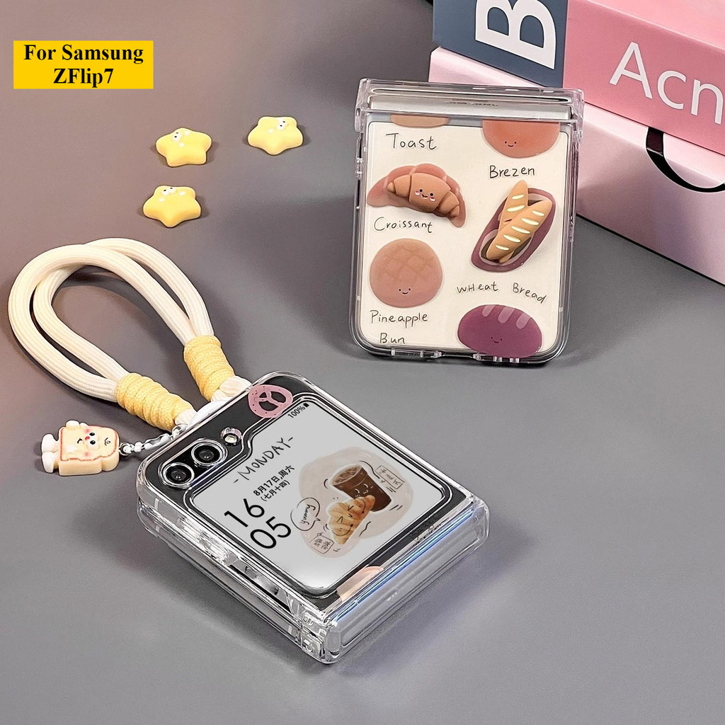เคสโทรศัพท์ เหมาะสําหรับ Samsung Galaxy ZFlip7 โปร่งใส 3D Cubic Croissant Baguette ขนมปังสําหรับ ZFl