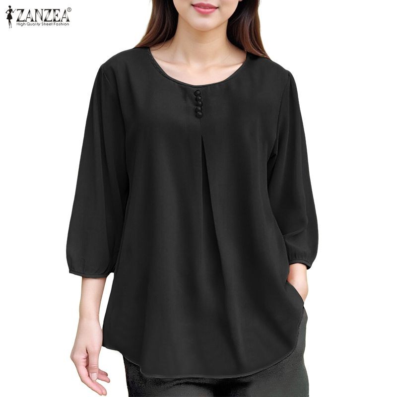 ซานเซียสำหรับผู้หญิง สไตล์เกาหลี แขนจีบ 3/4 ออกแบบหลวมและบาง สไตล์สง่า