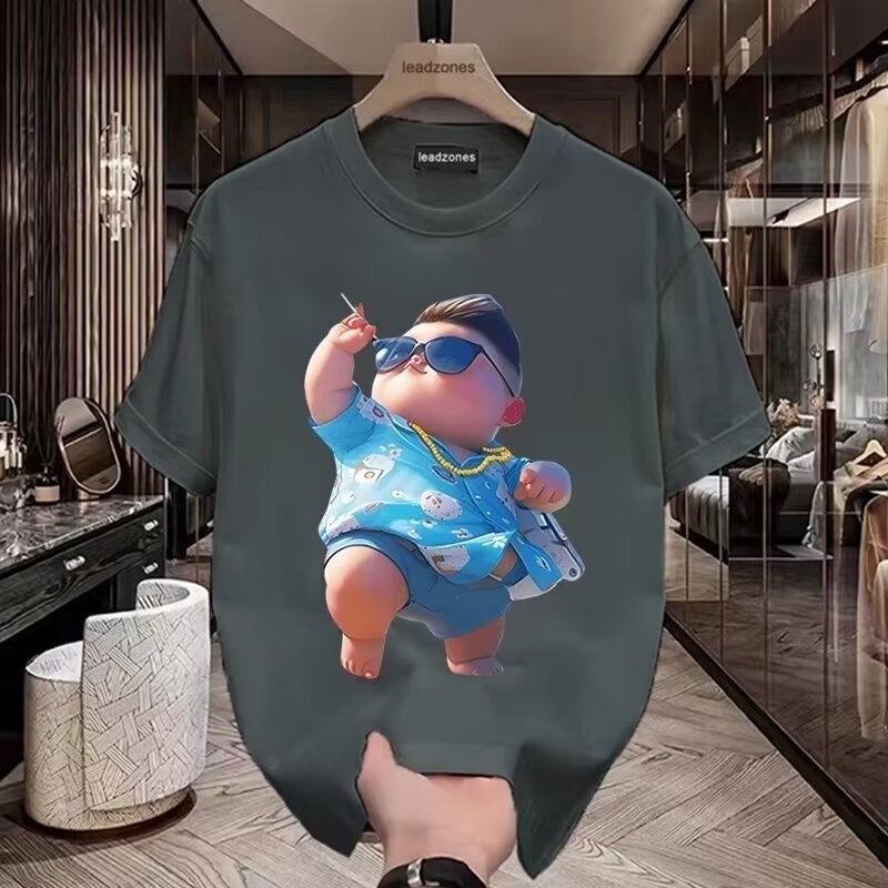 2025 NEW 2025 Summer 2024 New Short Sleeve T-Shirt Versatile Loose Personality Print Ins Fashion Men