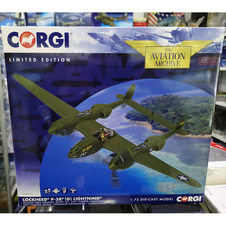 CORGI 1/72 AA36615 Lockheed P38 P-38G Lightning Fighter Revenge Ops 1943