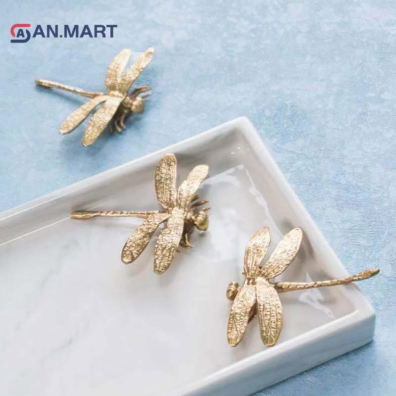 AN.MART ทองเหลือง Dragonfly Handle Simple Nordic ตู้ทองทองแดงบริสุทธิ์ลิ้นชักลูกบิดประตู MY